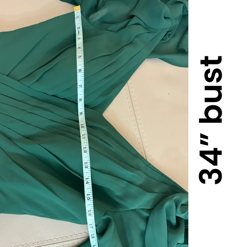 JJs HOUSE Green Goddess Chiffon Gown Split Ruffle Sleeve Dress V Neck Women Sz 6 - Picture 13 of 16